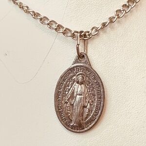 Silver Tone Miraculous Medal Pendant Medallion Virgin Mary Medal Catholic Medal